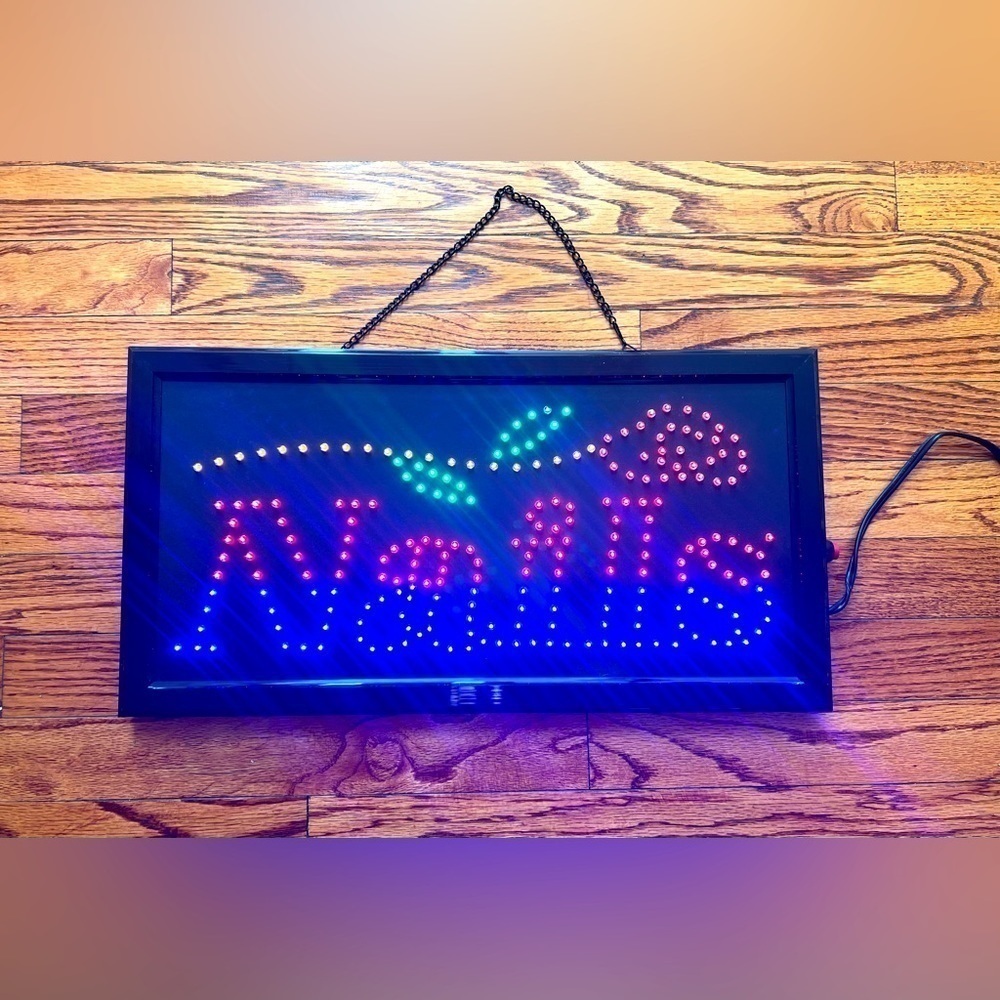 Open Box, Nails Sign,  LED Sign, Wired Size:  19” x 10”